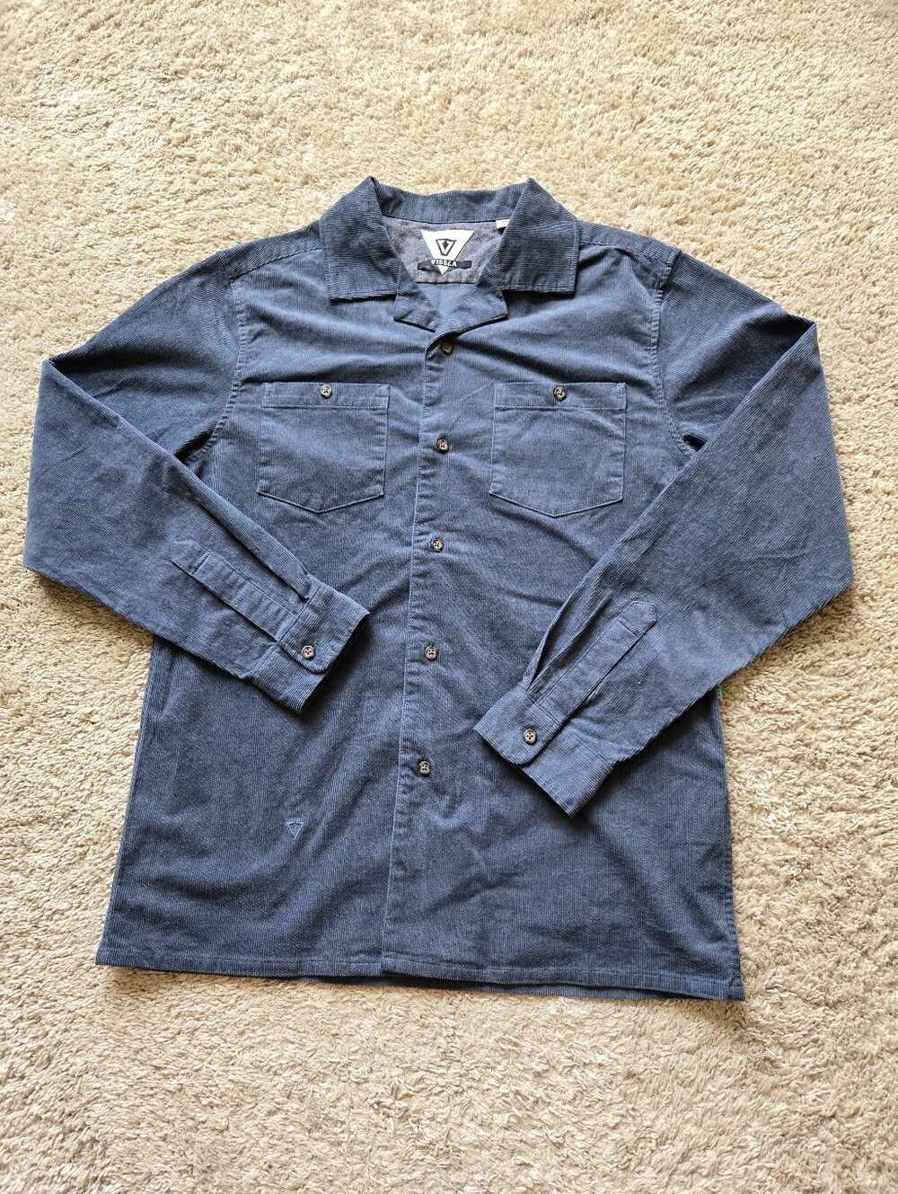 Vissla Corduroy Shirt Mens S Blue Button Front Cotton